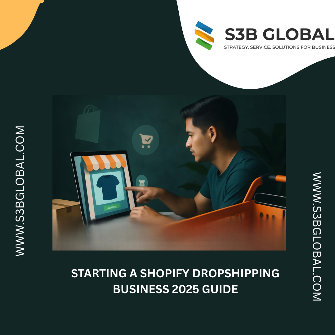 Entrepreneur setting up Shopify dropshipping store online 2025