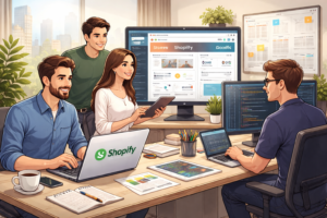 Expert Shopify developers working on a custom e-commerce store