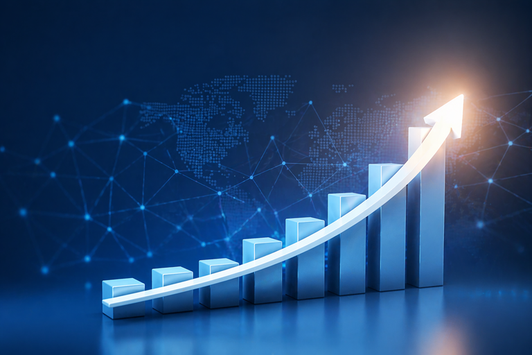 digital growth concept with rising graph global network illustration business growth strategy